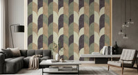 Mid Mod Textured Hand Painted Geometries Curated Harmony Tones Wallpaper⁠