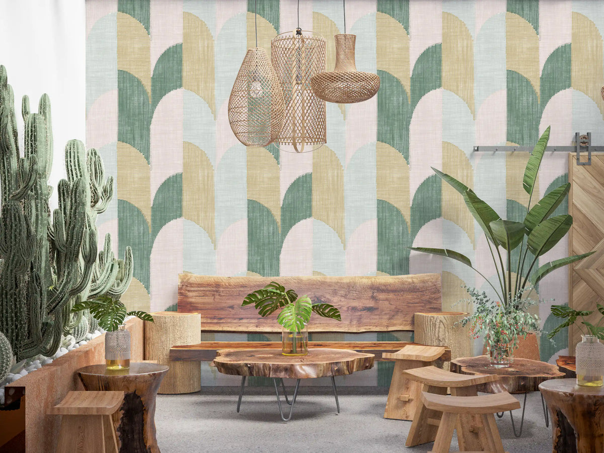 Mid Mod Textured Hand Painted Geometries Beautifully Balanced Wallpaper⁠
