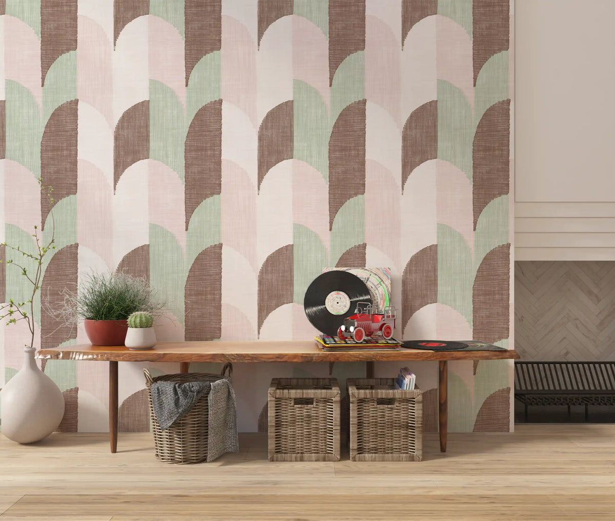Mid Mod Textured Hand Painted Geometries Grandmillennial Delight Soft Wallpaper⁠