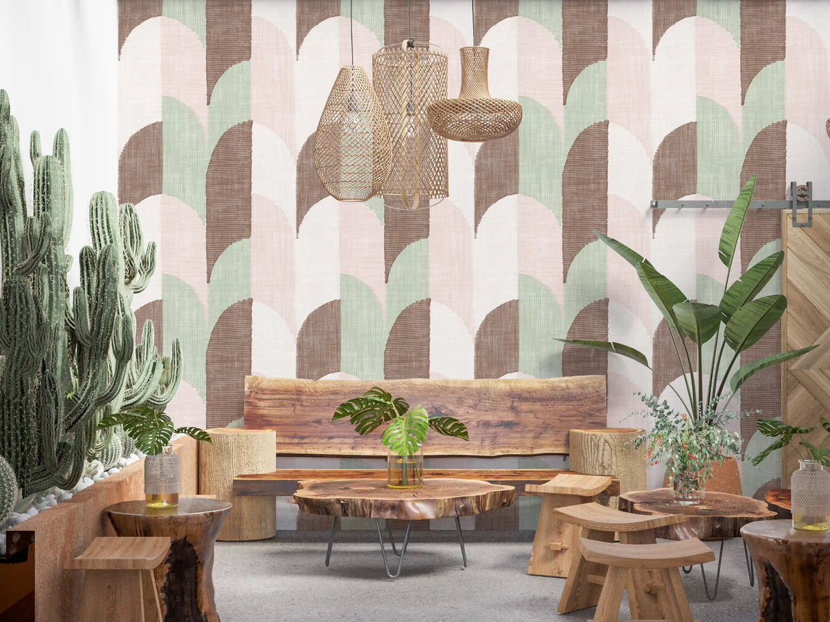 Mid Mod Textured Hand Painted Geometries Grandmillennial Delight Soft Wallpaper⁠