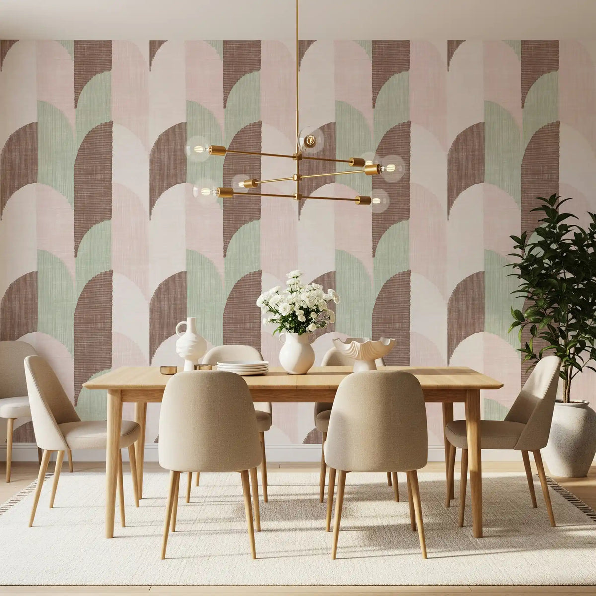 Mid Mod Textured Hand Painted Geometries Grandmillennial Delight Soft Wallpaper⁠