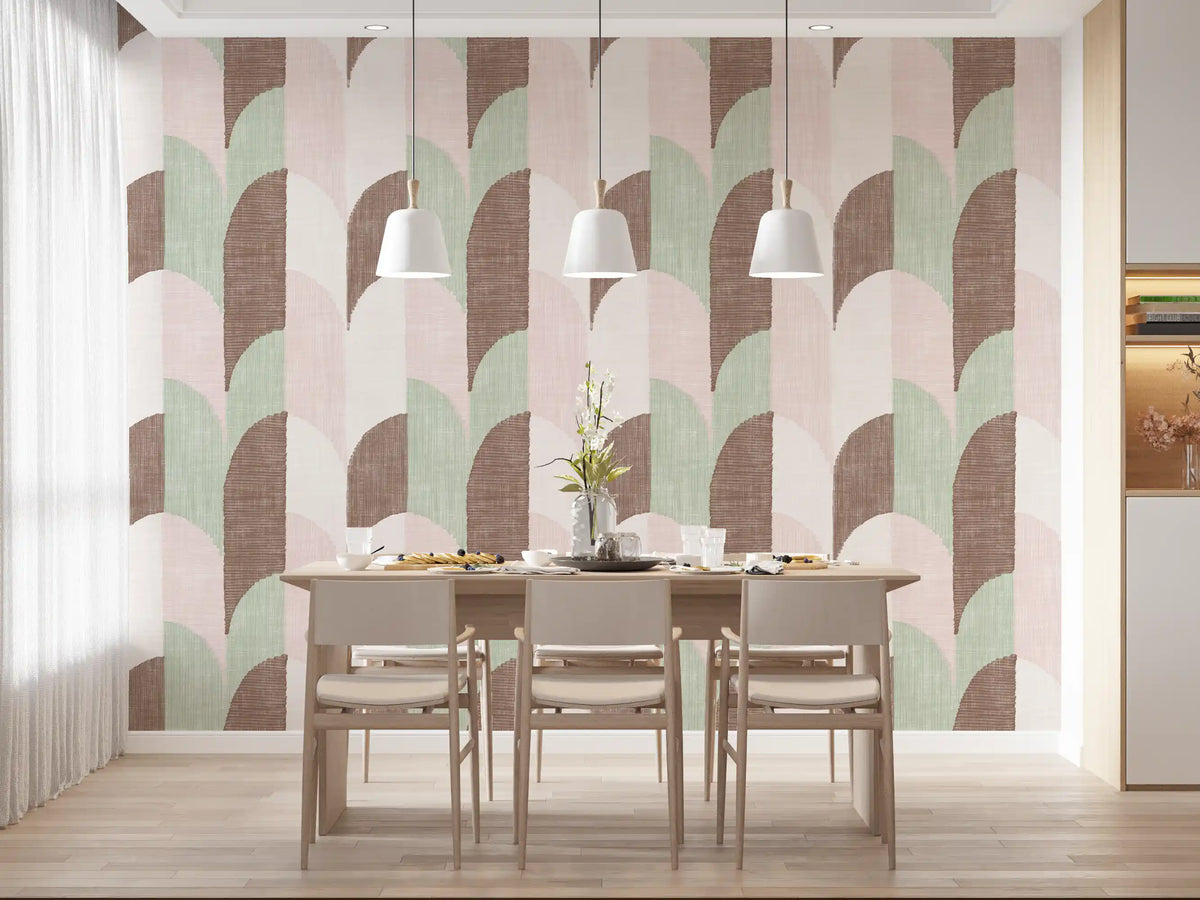 Mid Mod Textured Hand Painted Geometries Grandmillennial Delight Soft Wallpaper⁠