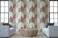 Mid Mod Textured Hand Painted Geometries Rustic Farmhouse Earthy Tones Wallpaper⁠