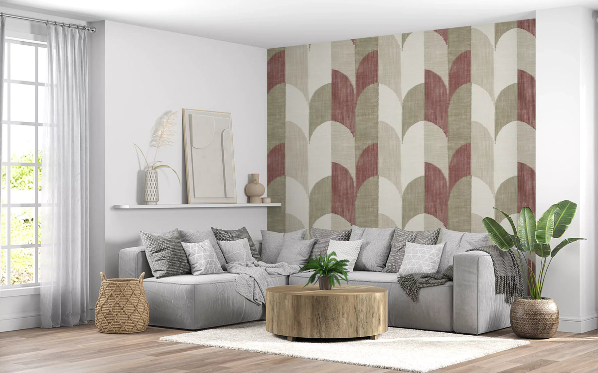 Mid Mod Textured Hand Painted Geometries Rustic Farmhouse Earthy Tones Wallpaper⁠
