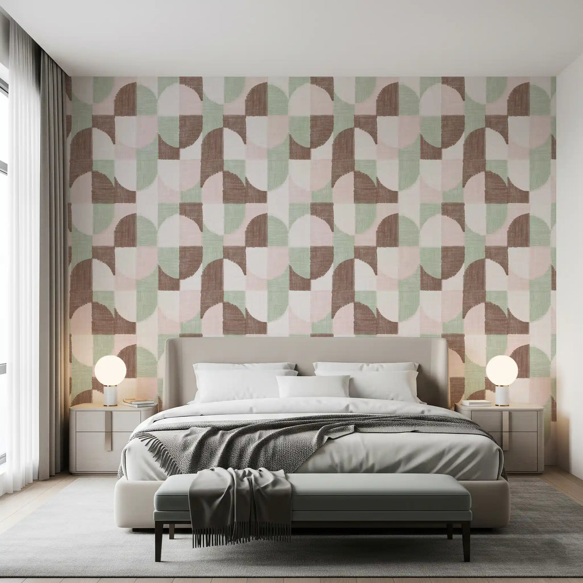 Tiled Textured Hand Painted Geometries Grandmillennial Delight Soft Wallpaper⁠