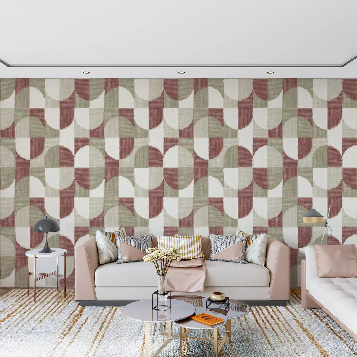 Tiled Textured Hand Painted Geometries Rustic Farmhouse Earthy Tones Wallpaper⁠