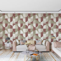 Tiled Textured Hand Painted Geometries Rustic Farmhouse Earthy Tones Wallpaper⁠