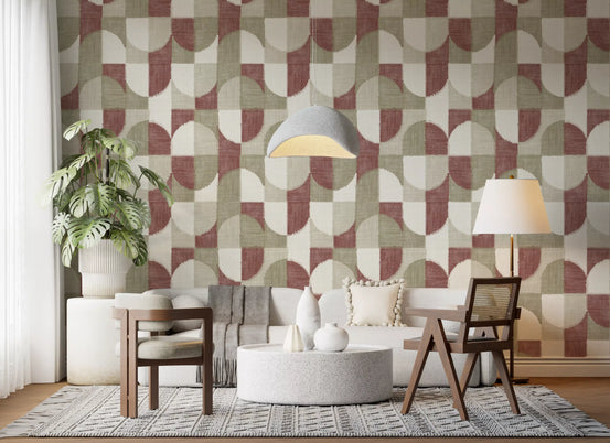 Tiled Textured Hand Painted Geometries Rustic Farmhouse Earthy Tones Wallpaper⁠