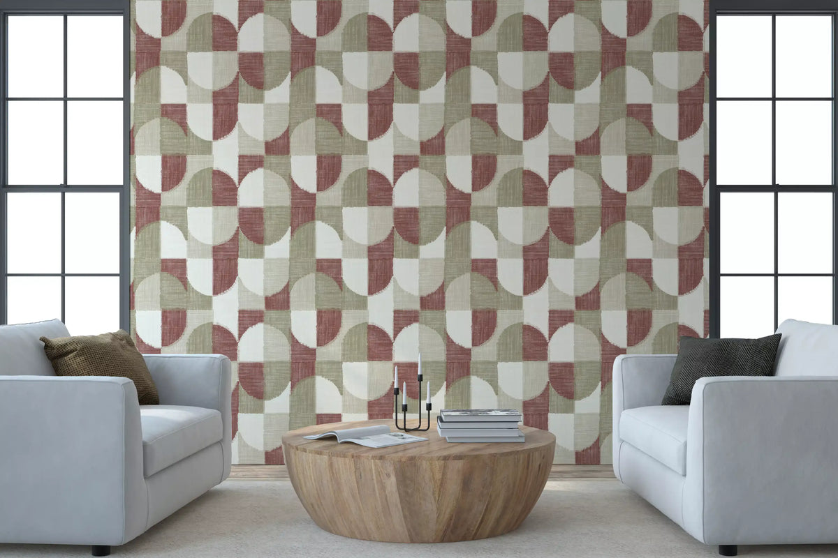 Tiled Textured Hand Painted Geometries Rustic Farmhouse Earthy Tones Wallpaper⁠