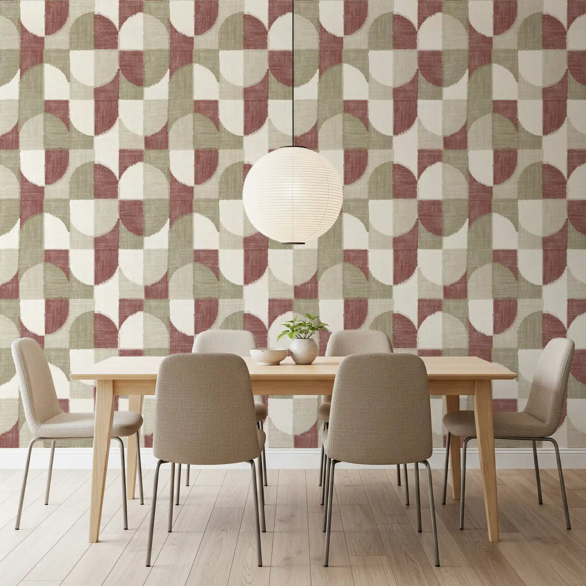 Tiled Textured Hand Painted Geometries Rustic Farmhouse Earthy Tones Wallpaper⁠