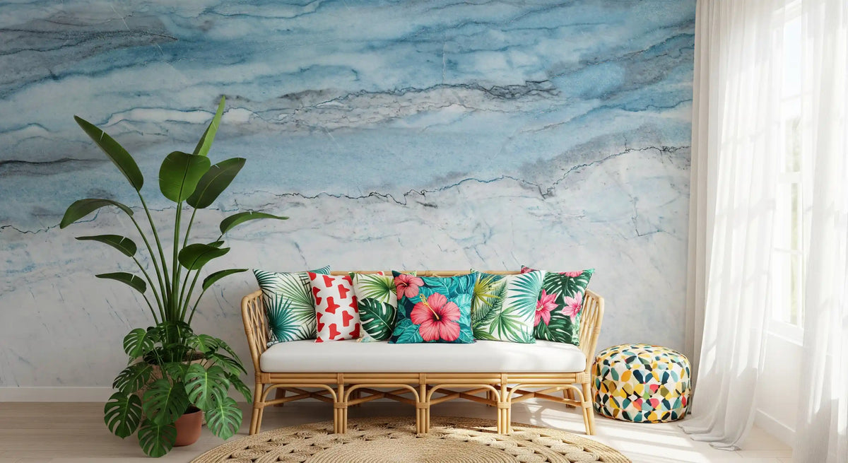 Cerulean Veined Marble Wall Mural