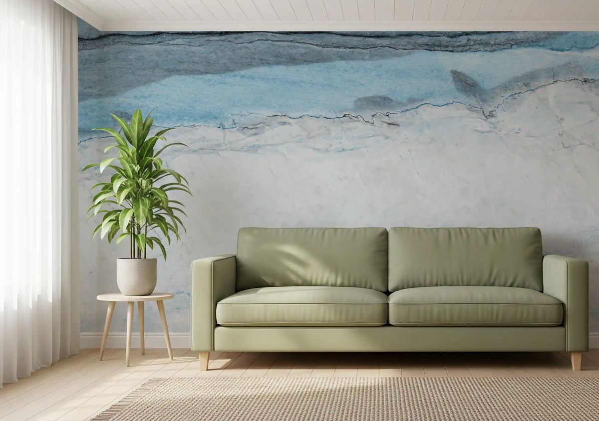 Cerulean Veined Marble Slab Wall Mural