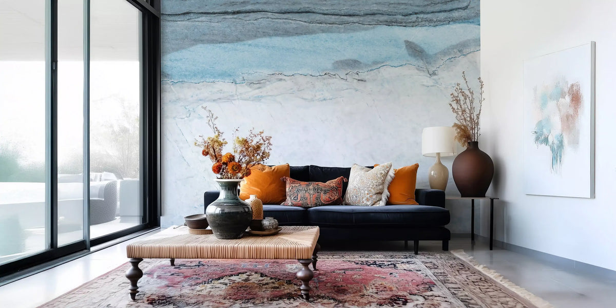 Cerulean Veined Marble Slab Wall Mural