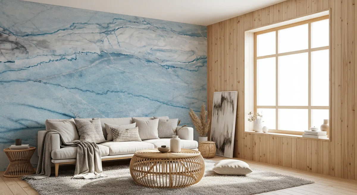 Ethereal Azure Veined Stone Wall Mural