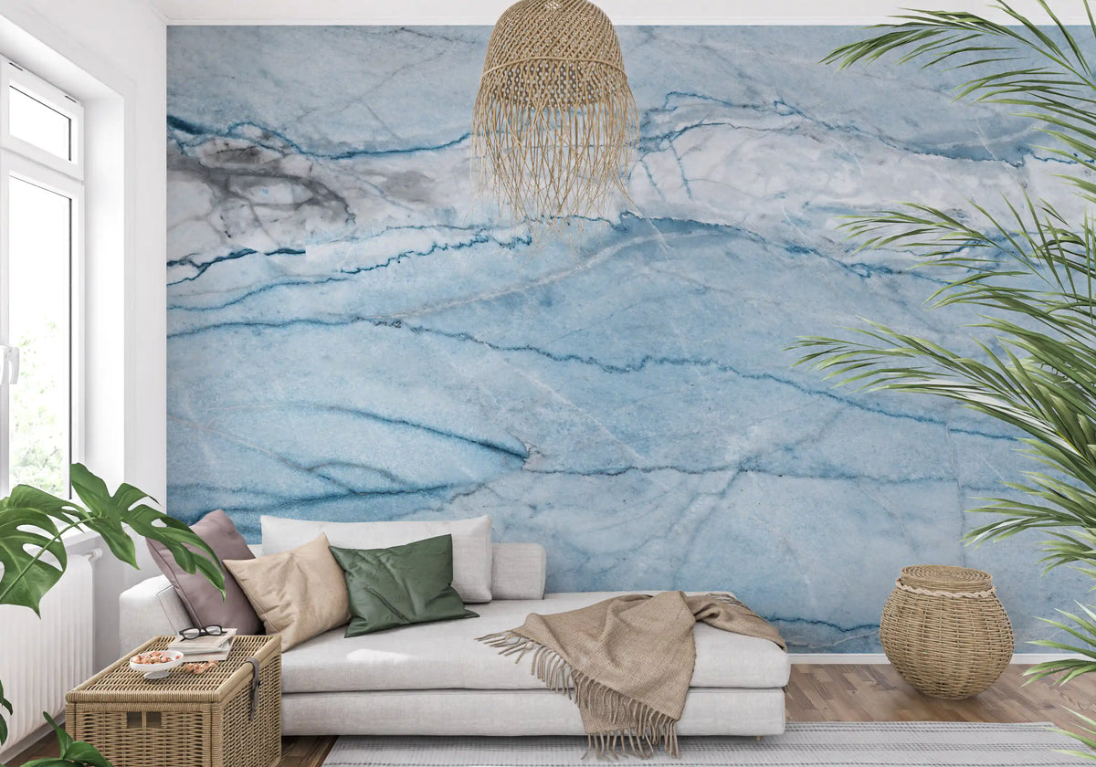 Ethereal Azure Veined Stone Wall Mural