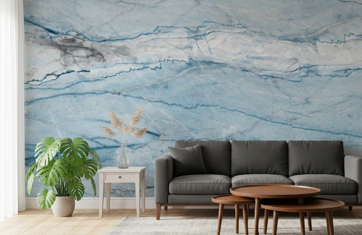 Ethereal Azure Veined Stone Wall Mural