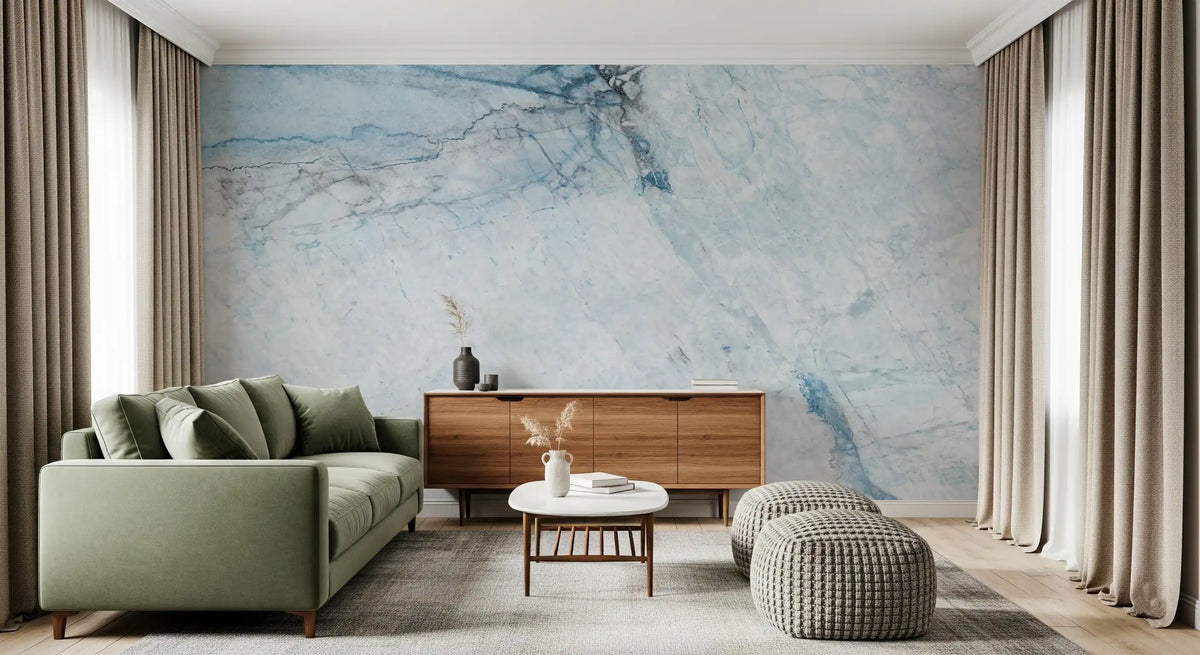 Cool Blue Marble Veins Wall Mural