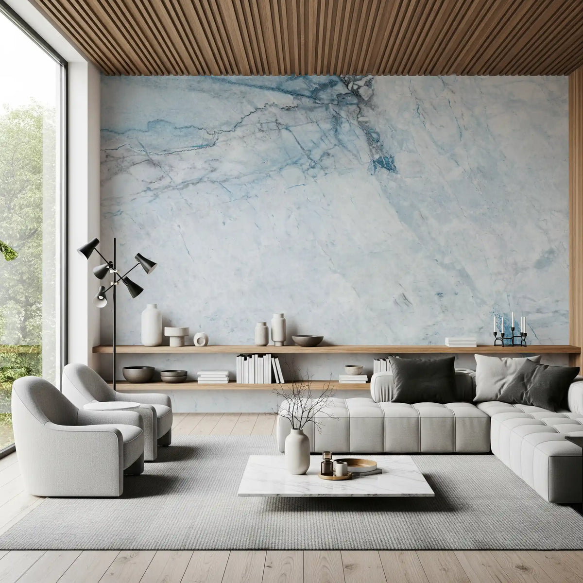 Cool Blue Marble Veins Wall Mural
