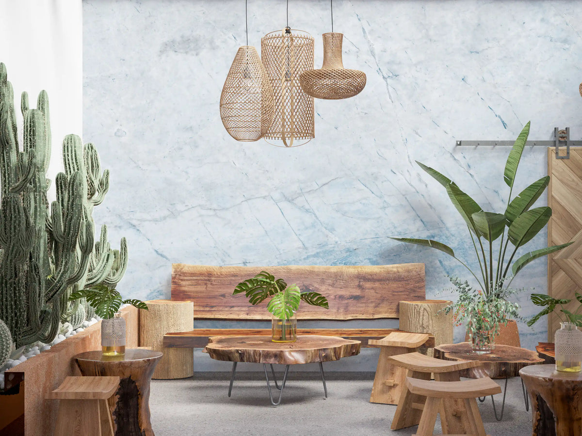 Serene Blue Veined Marble Wall Mural