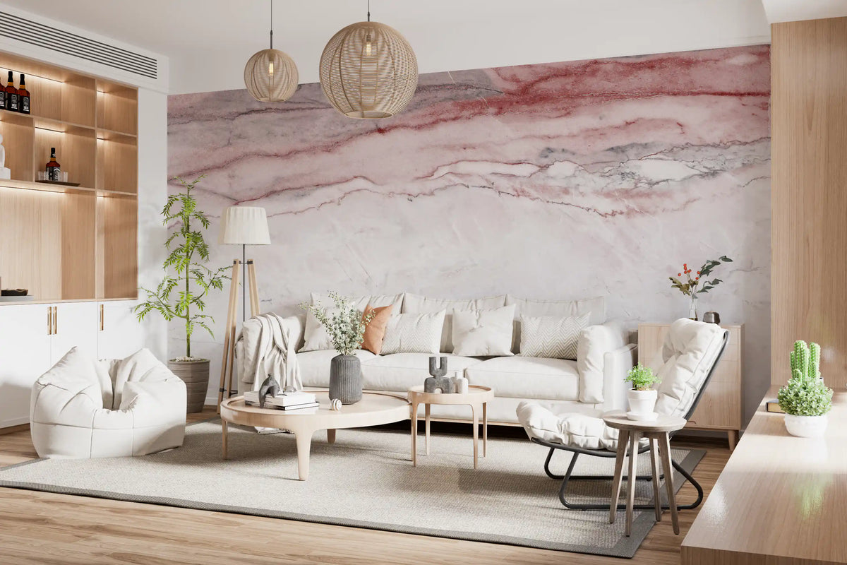 Rose Quartz Veined Marble Wall Mural