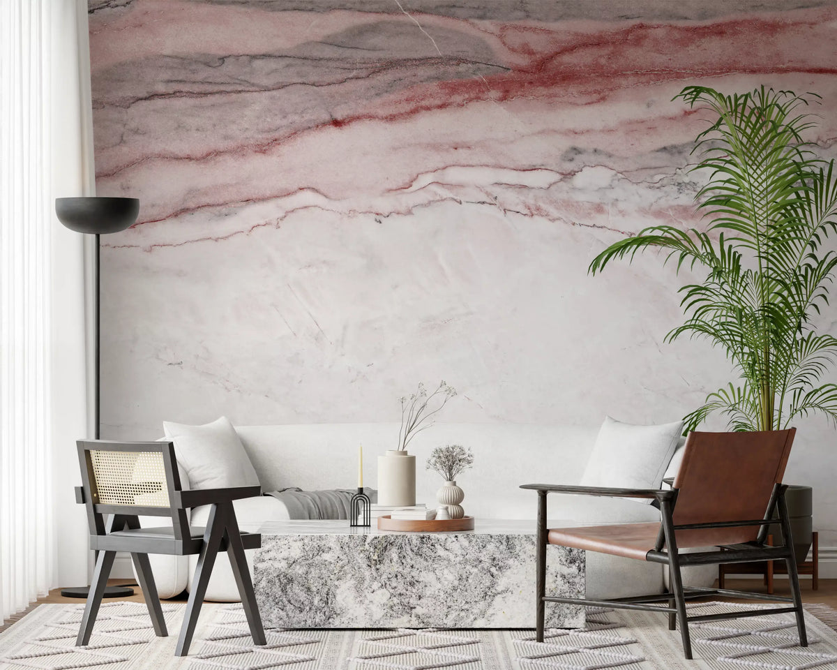 Rose Quartz Veined Marble Wall Mural