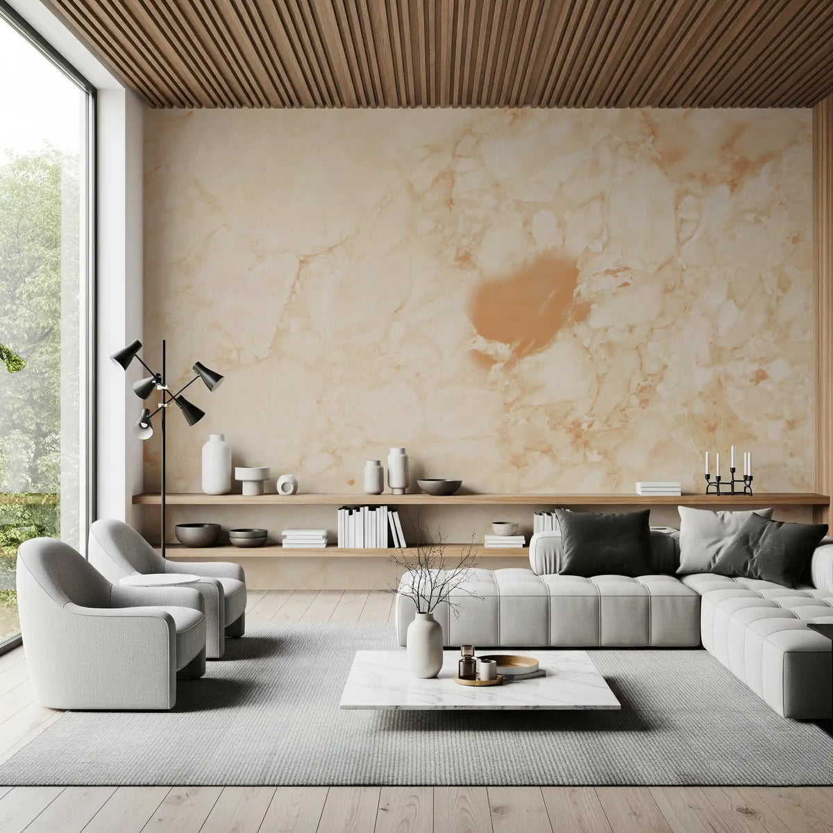 Natural Cream Marble Stone Texture Wall Mural