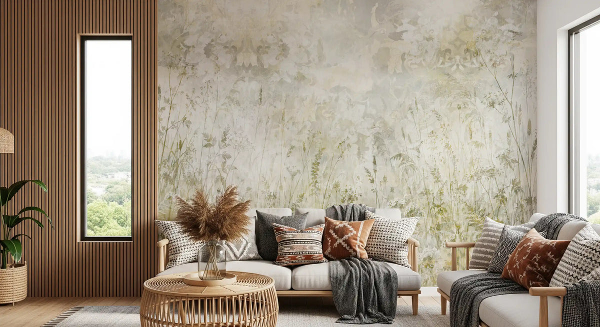 Botanical Damask Wildflower Meadow Wall Mural Wall Mural Wall Mural