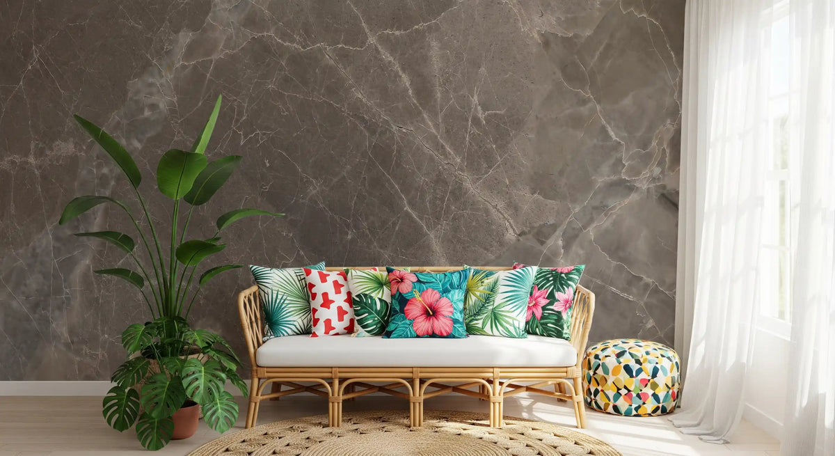Smoky Quartz Veined Stone Wall Mural