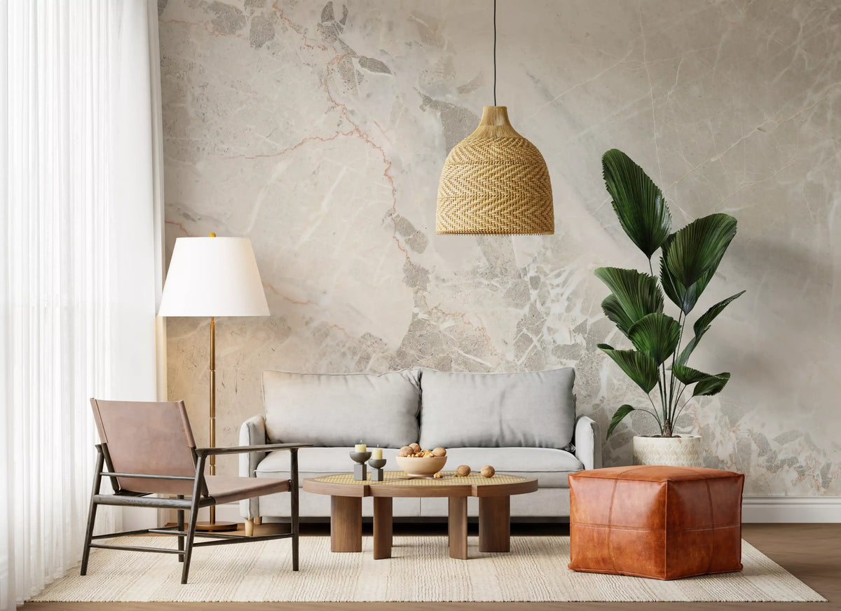 Natural Cream and Gray Marble Slab Wall Mural