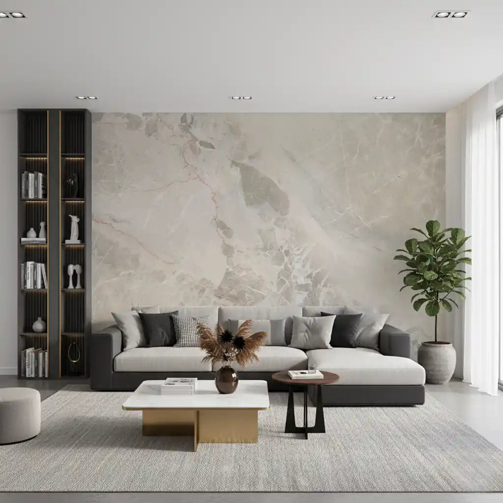 Natural Cream and Gray Marble Slab Wall Mural