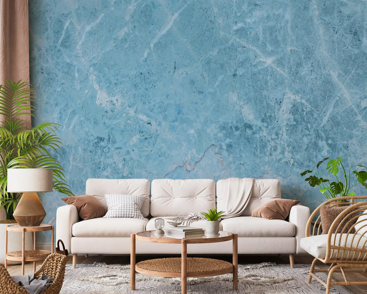 Azure Marble Vein Texture Wall Mural