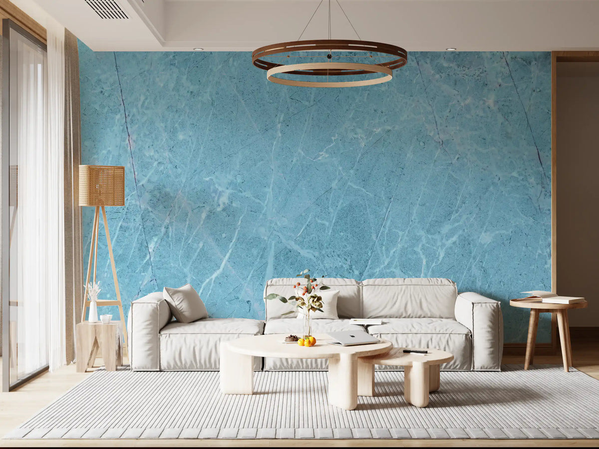 Serene Azure Marble Texture Wall Mural