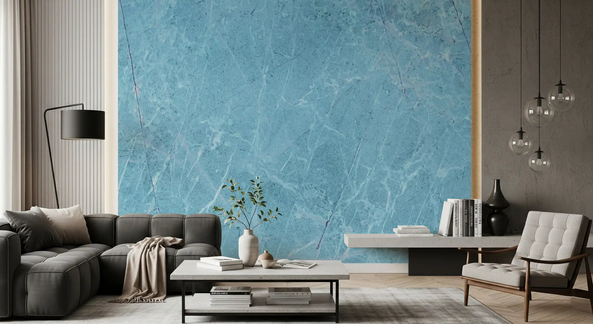 Serene Azure Marble Texture Wall Mural