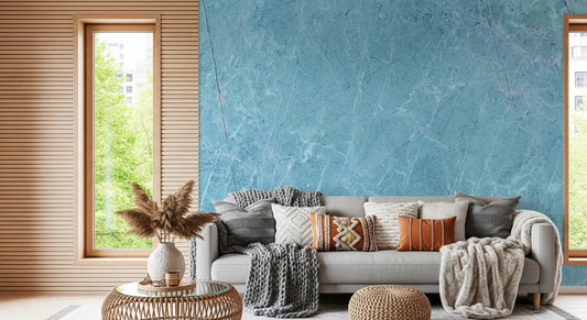 Serene Azure Marble Texture Wall Mural