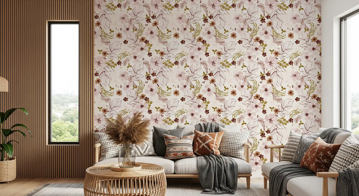 Pink Rustic Garden Watercolor Pattern Wallpaper⁠