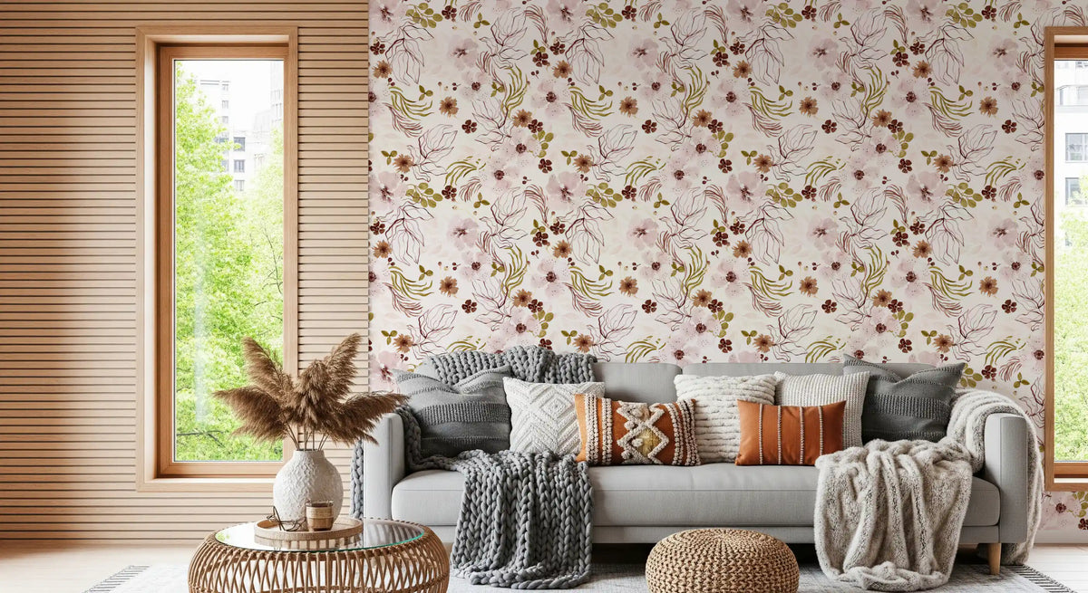 Pink Rustic Garden Watercolor Pattern Wallpaper⁠