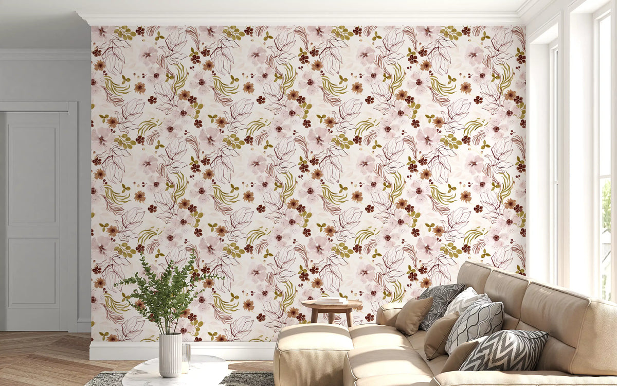 Pink Rustic Garden Watercolor Pattern Wallpaper⁠