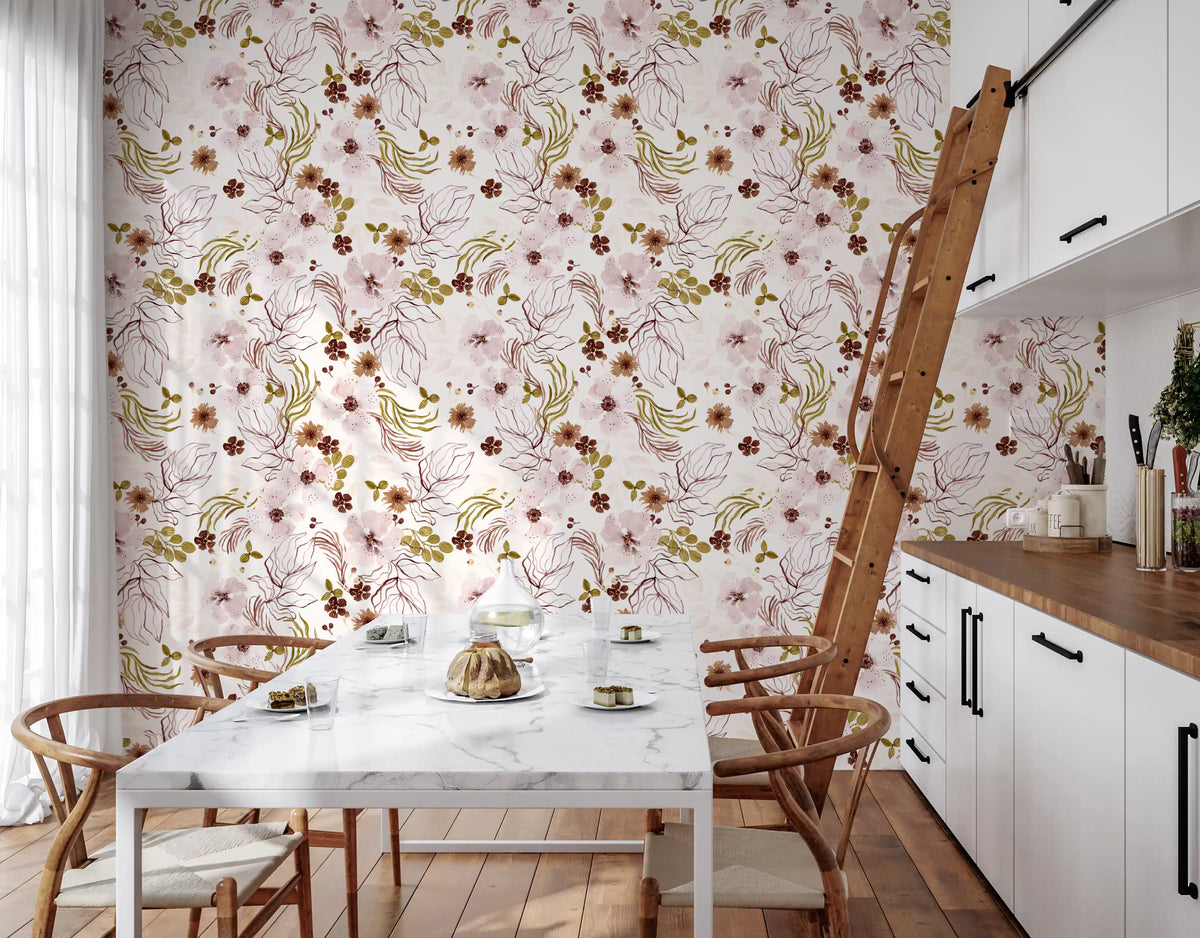 Pink Rustic Garden Watercolor Pattern Wallpaper⁠