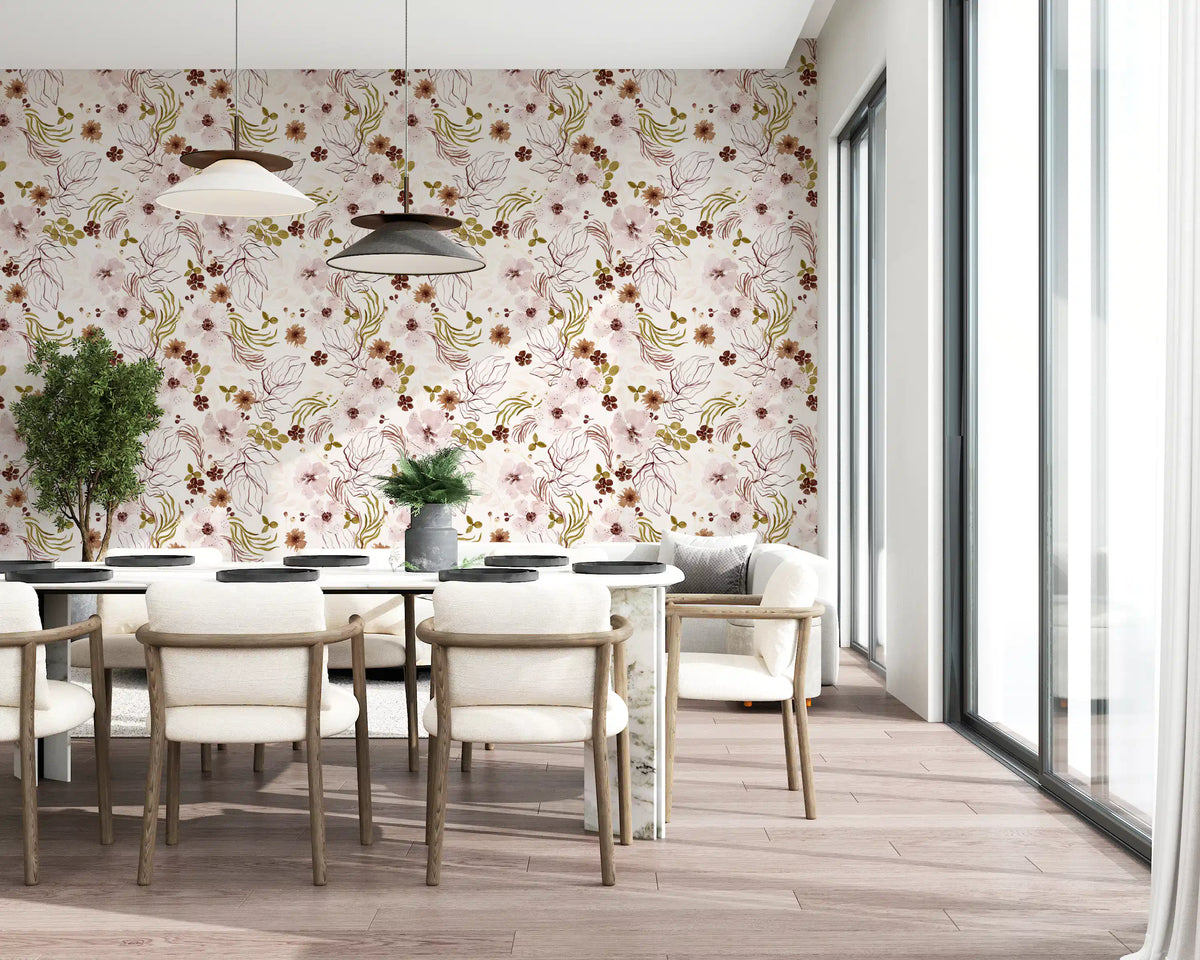 Pink Rustic Garden Watercolor Pattern Wallpaper⁠