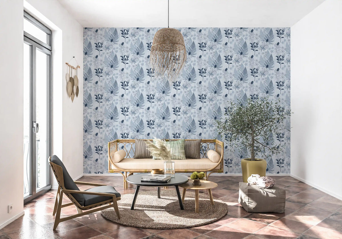 Alpine Botanical Silhouettes - Blue Wallpaper⁠