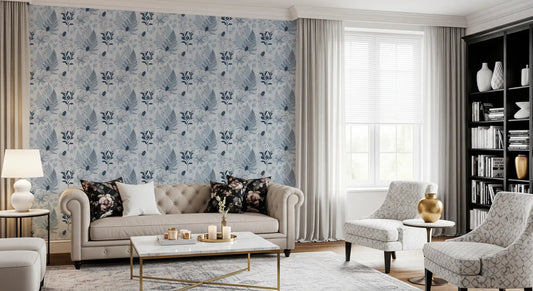 Alpine Botanical Silhouettes - Blue Wallpaper⁠