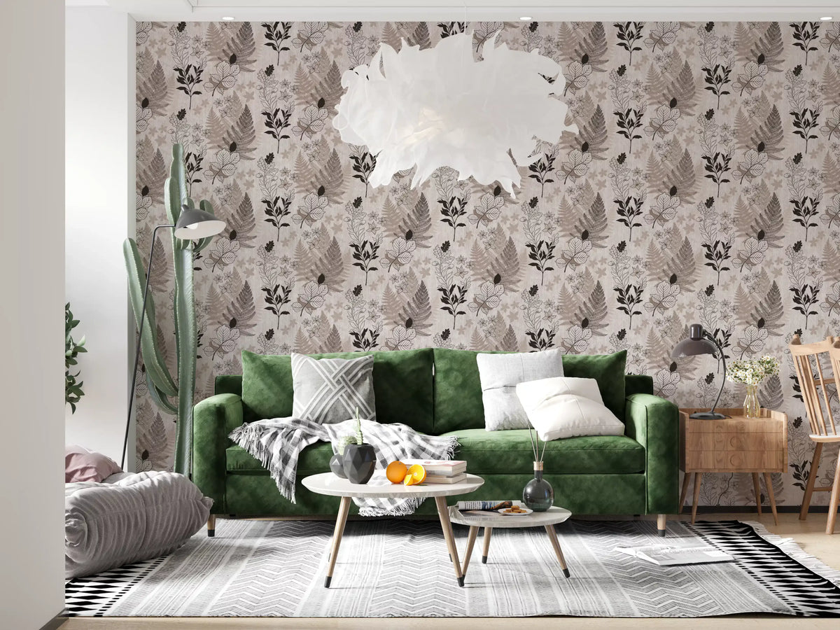 Alpine Botanical Silhouettes - Brown Wallpaper⁠