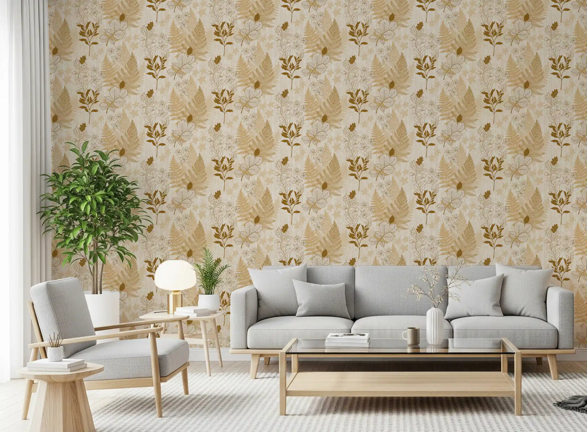 Alpine Botanical Silhouettes - Gold Wallpaper⁠
