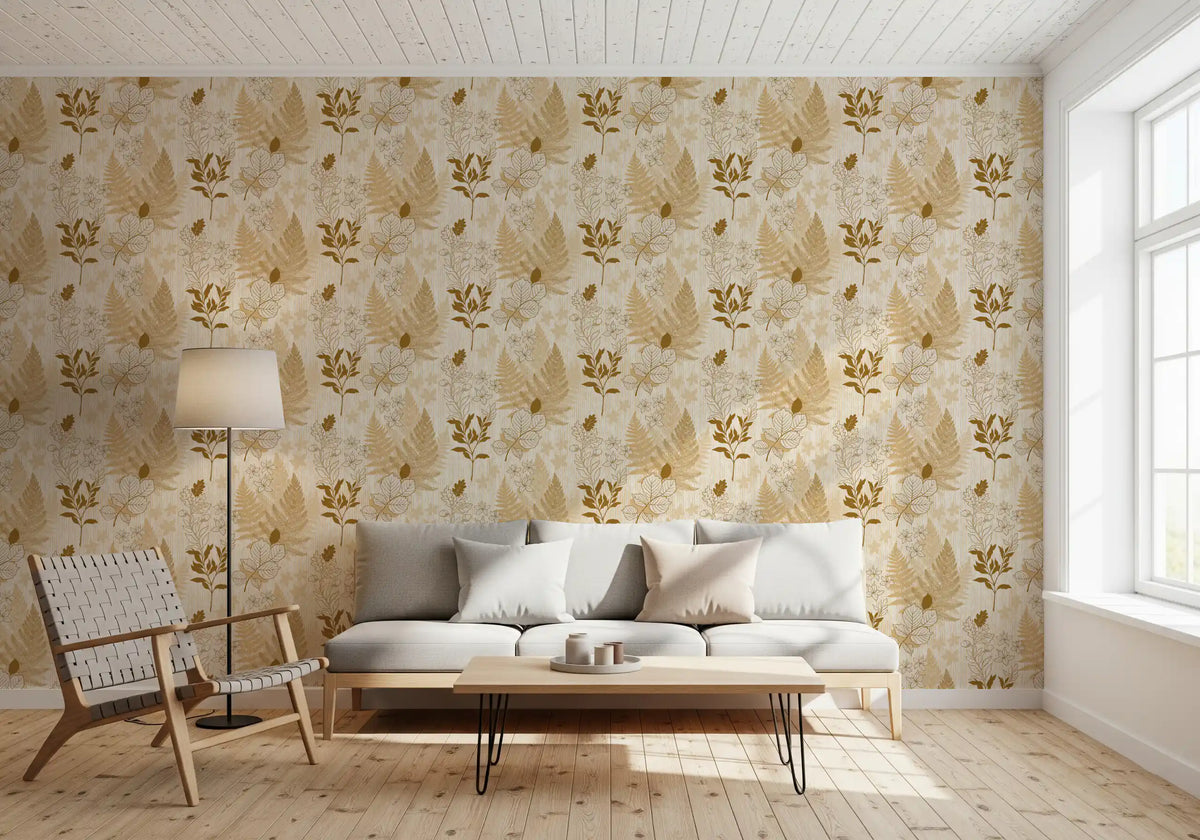 Alpine Botanical Silhouettes - Gold Wallpaper⁠