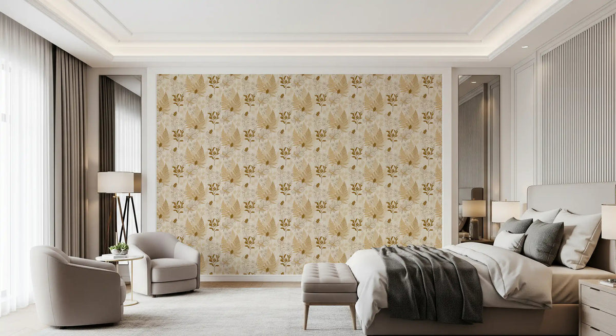 Alpine Botanical Silhouettes - Gold Wallpaper⁠