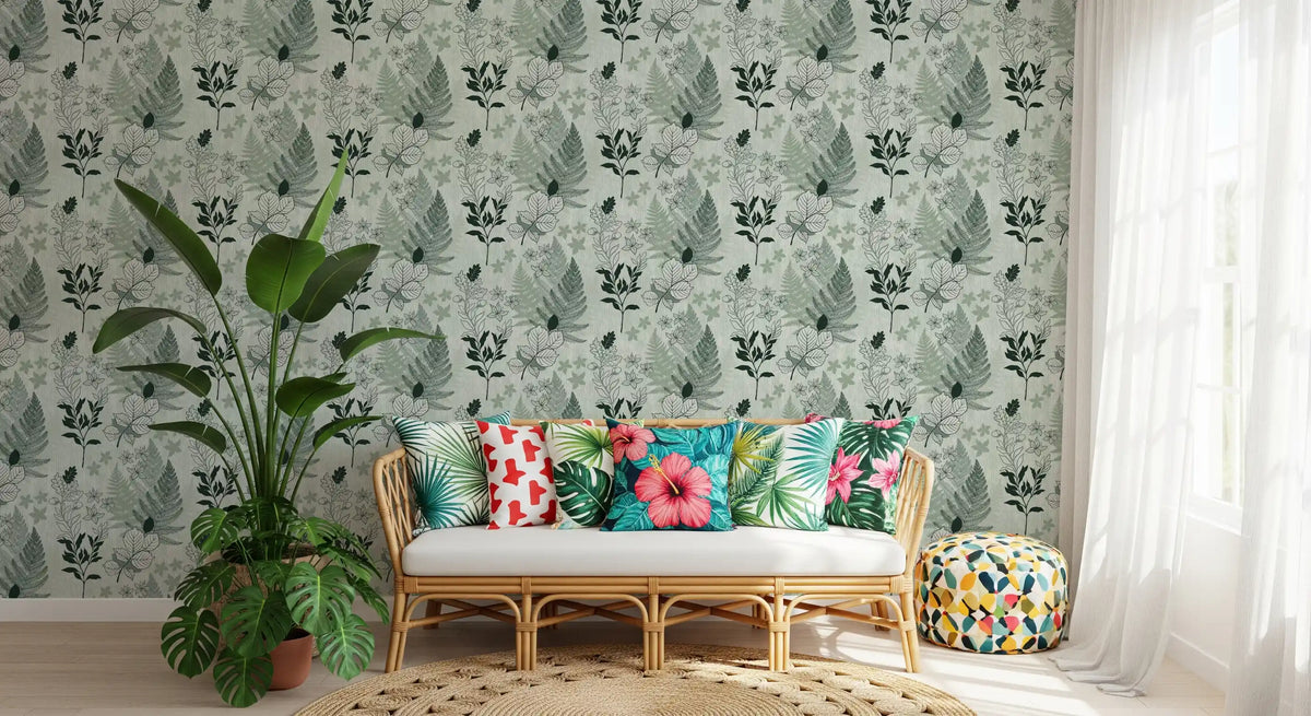 Alpine Botanical Silhouettes - Green Wallpaper⁠