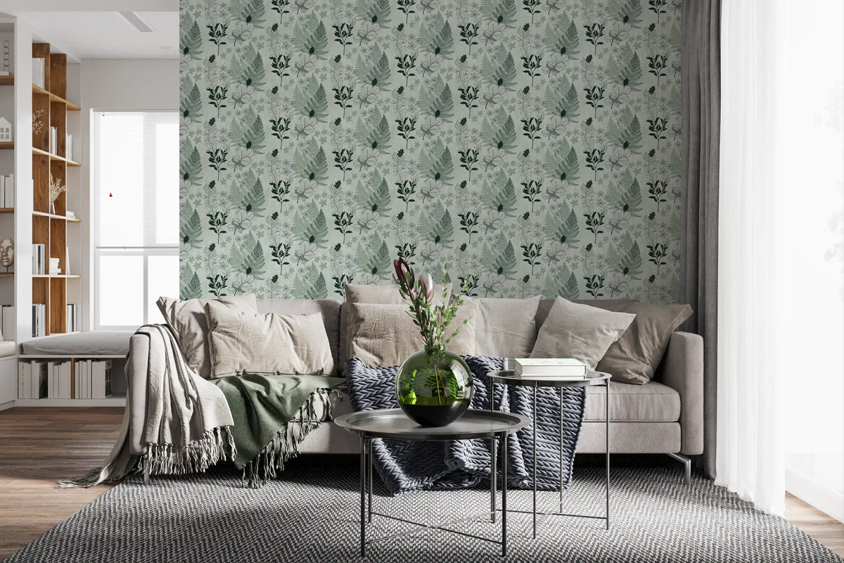 Alpine Botanical Silhouettes - Green Wallpaper⁠