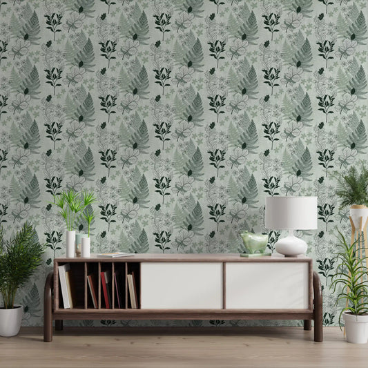 Alpine Botanical Silhouettes - Green Wallpaper⁠
