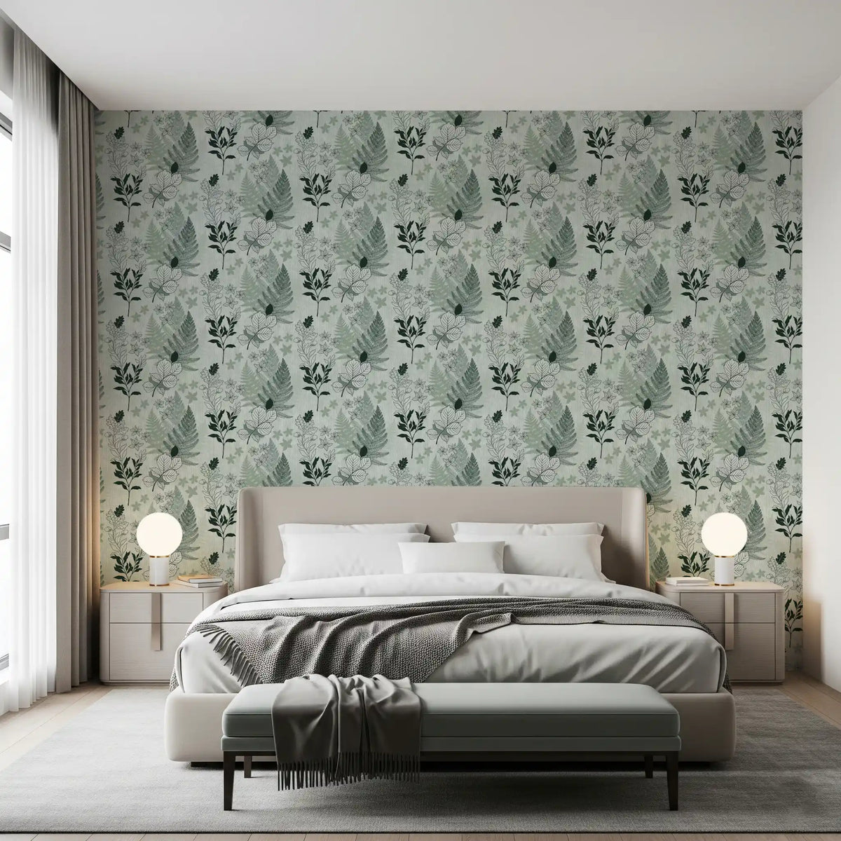Alpine Botanical Silhouettes - Green Wallpaper⁠