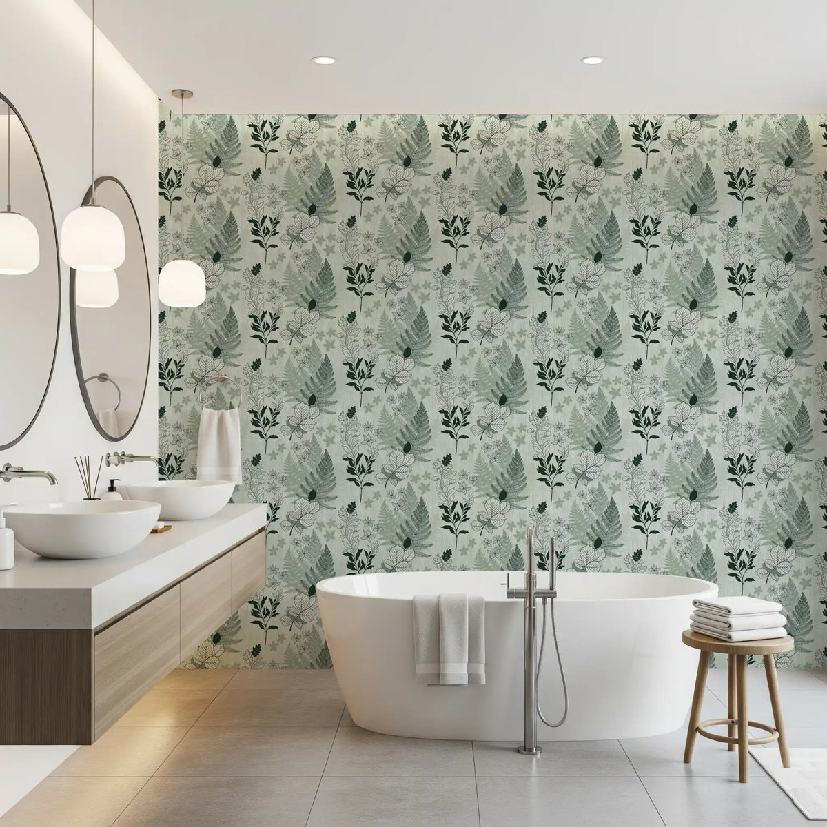 Alpine Botanical Silhouettes - Green Wallpaper⁠